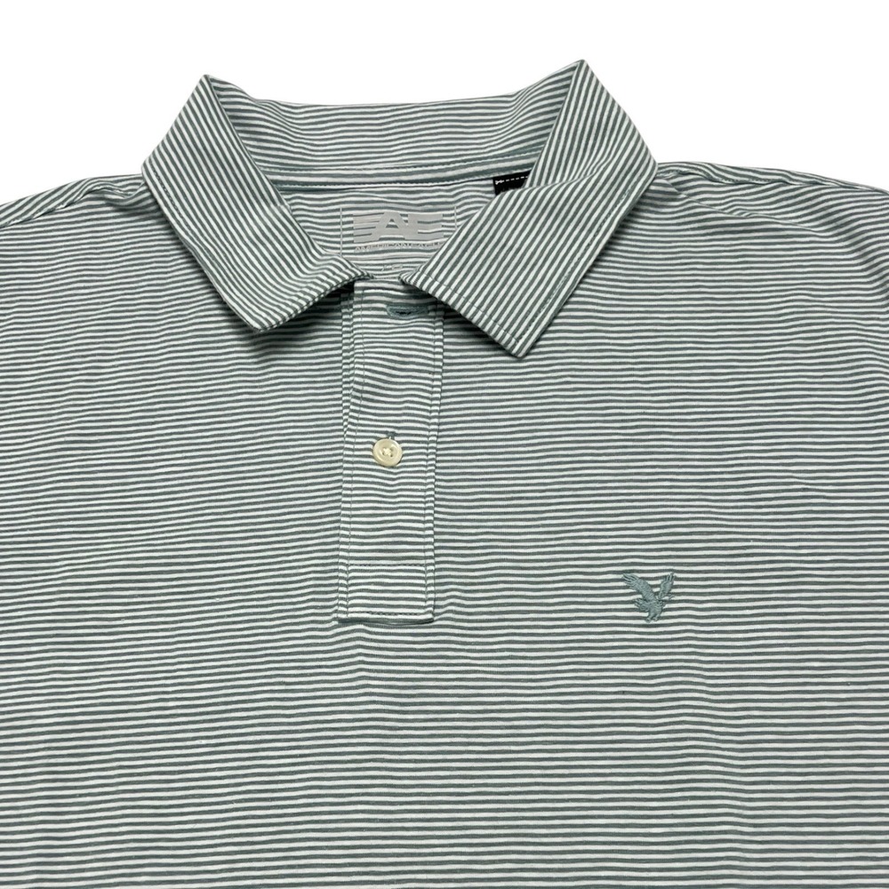 American Eagle Polo Tee Shirt Men's Large Light Green White Striped Standard Fit - Picture 1 of 4